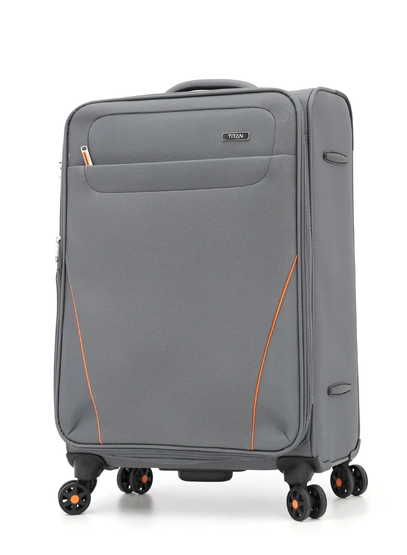 تيتان TITAN Double Spinner Soft Cabin Trolley Bags, 2-Piece Travel Luggage Set, Dark Grey, TSA Lock,